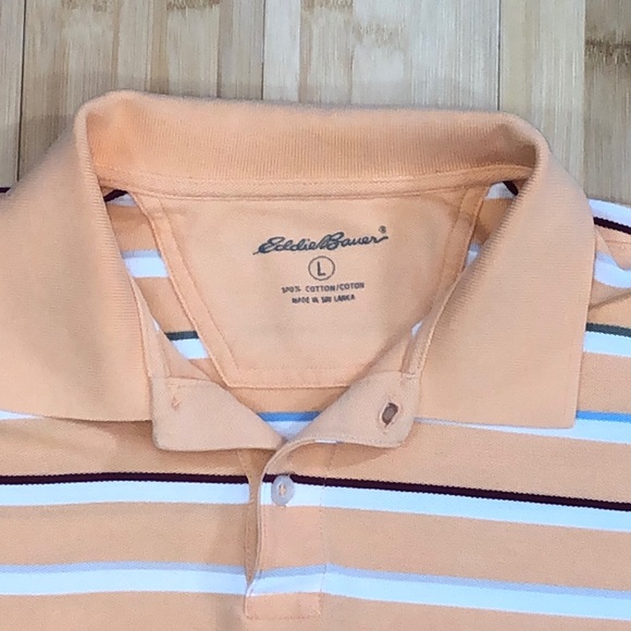 Eddie Bauer Polo Shirt Orange Striped Size Large - Picture 4 of 6